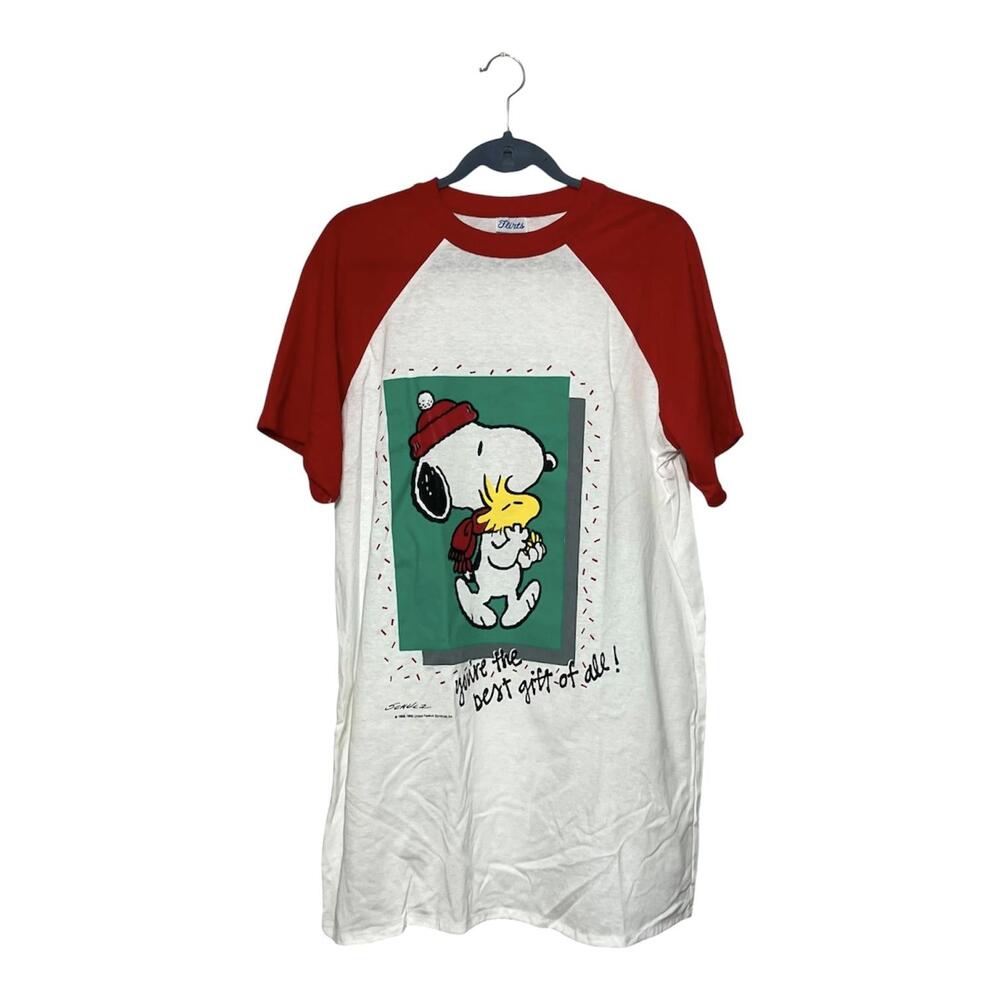 Vintage Snoopy Woodstock Sleep Shirt One Size Christmas Raglan Flirts Nightgown